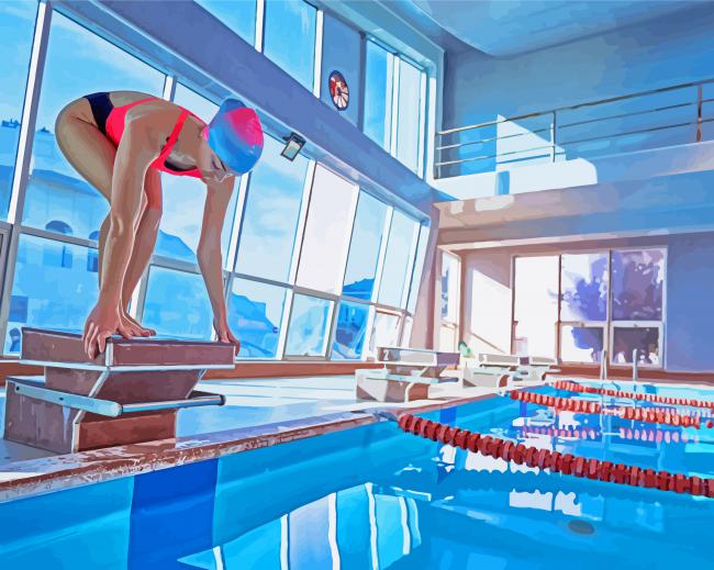 Female Swimmer On Block Paint By Number