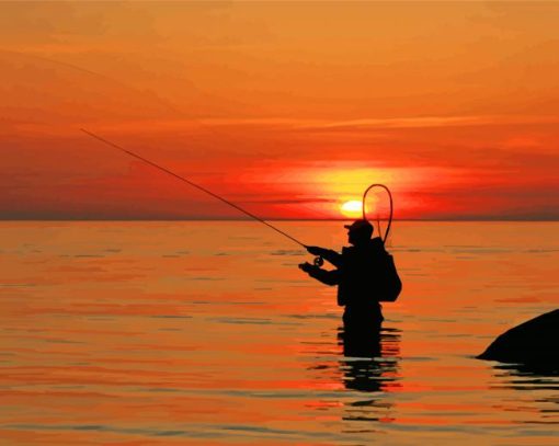 Fishing At Sunset In Water Paint By Number
