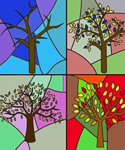 Four Seasons Stained Glass Tree Paint By Numbers