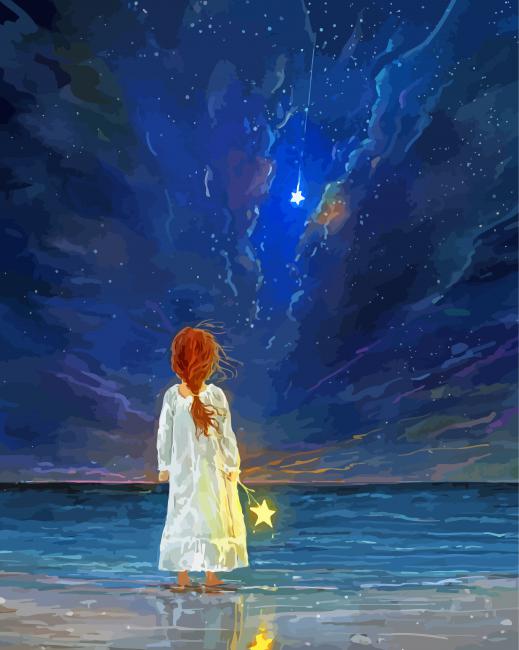 Girl Looking Out To Sea At Night Paint By Numbers