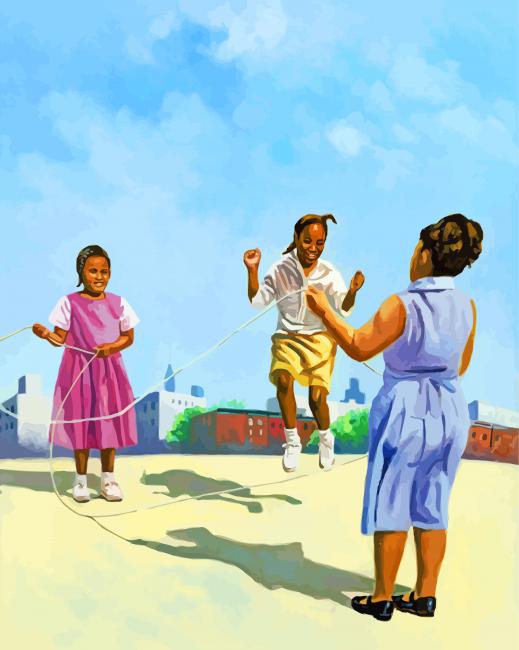 Happy Black Children Jumping Rope Paint By Numbers