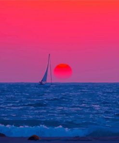Pink Sunset With Boat Paint By Numbers