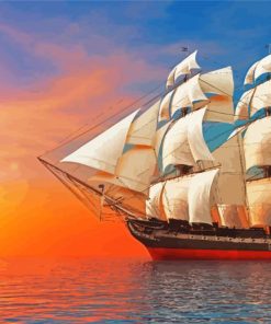Rigged Ship Sunset Paint By Number