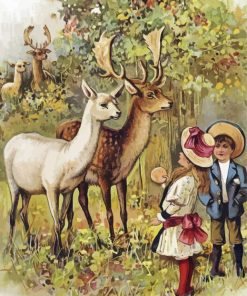 Two Young Children Feeding The Deer In Park English School Paint By Numbers