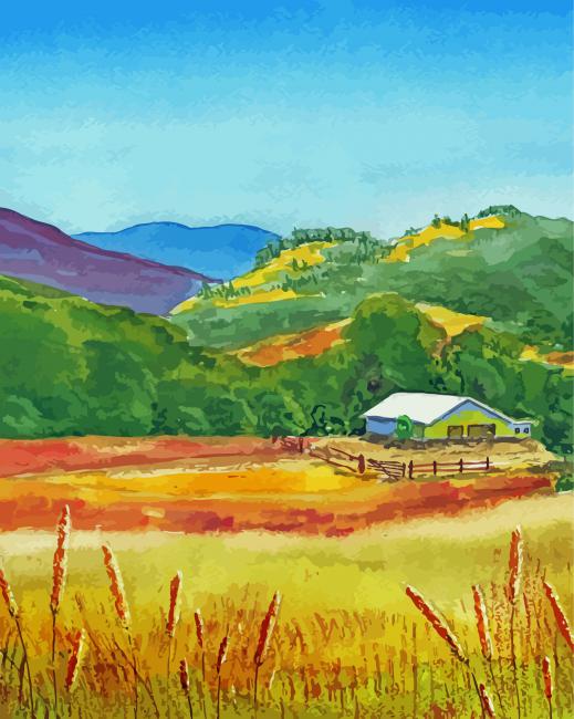 White Barns On The Farm Art Paint By Number
