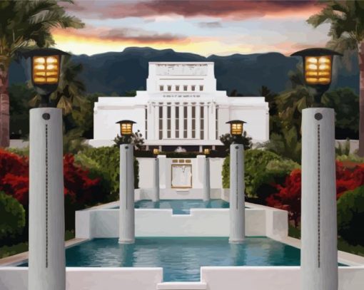 White Hawaii Temple Building Paint By Number