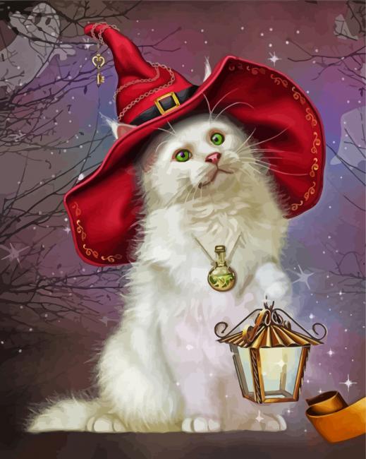 White Witch Cat Paint By Numbers
