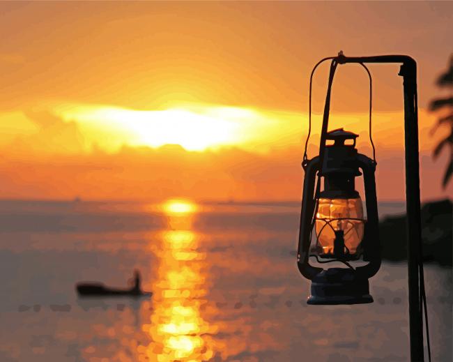 Beach Lantern At Sunset Paint By Number