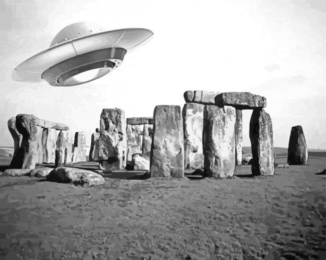 Black And White Stonehenge And Spaceship Paint By Numbers