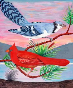 Blue Jay And Cardinal Birds Paint By Numbers