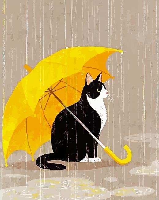 Cat Under Umbrella Paint By Numbers