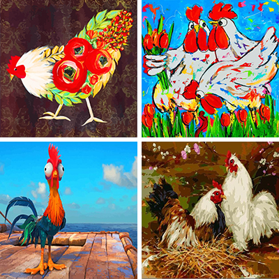 Chickens paint by numbers