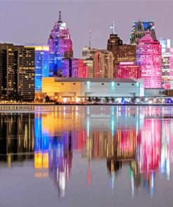 Detroit Skyline Water Reflection Paint By Number