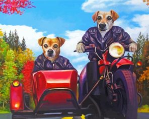 Dogs Riding On Motorcycle Paint By Numbers