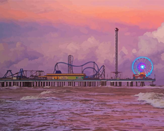 Galveston Island Historic Pleasure Pier Seascape Paint By Numbers