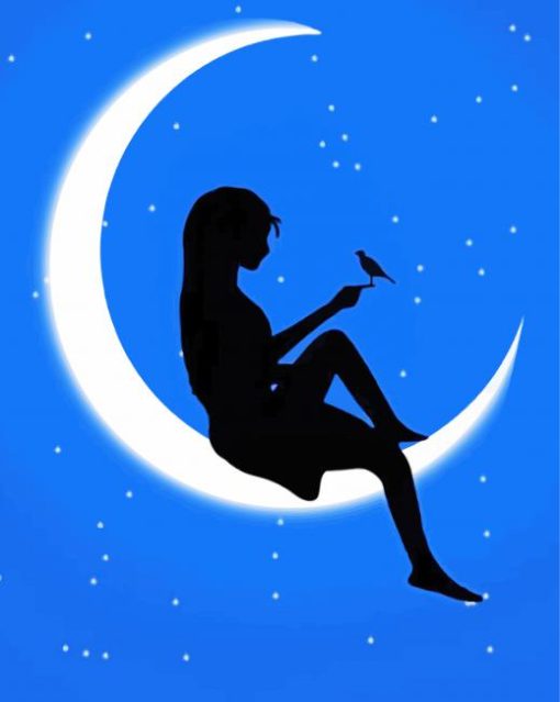 Girl Sitting On Crescent Moon Paint By Number