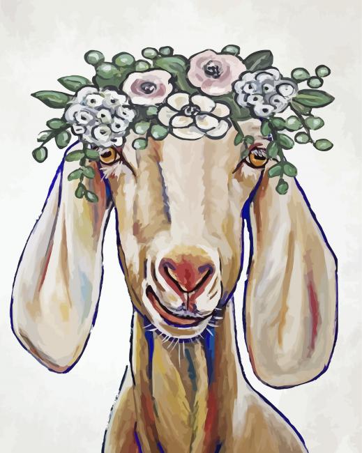 Goat With Flowers Paint By Numbers