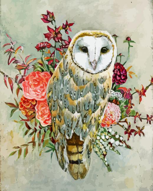 Owl With Flowers Paint By Number