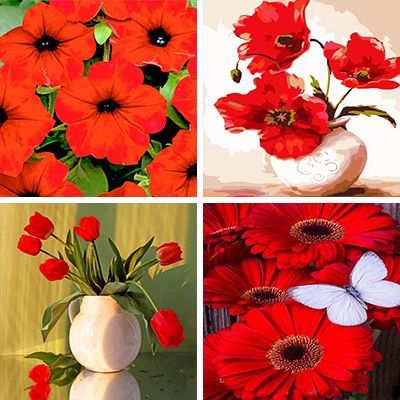 red flowers paint by numbers 