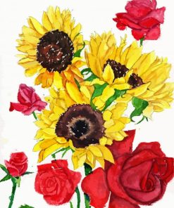 Roses And Sunflowers Paint By Number