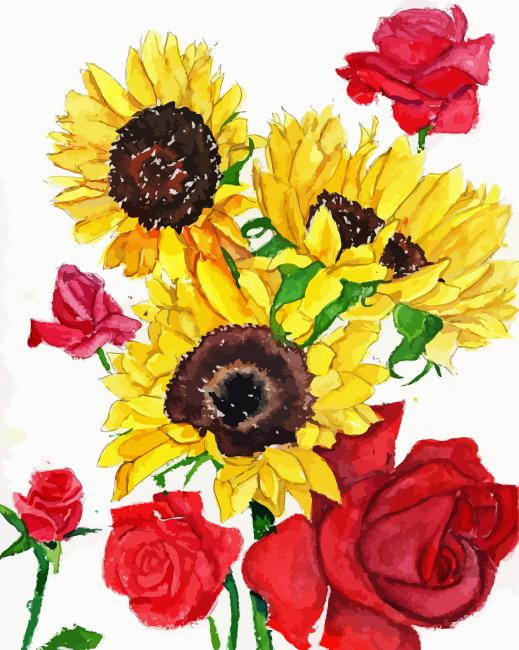 Roses And Sunflowers Paint By Number
