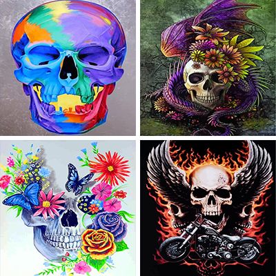 skulls paint by numbers 
