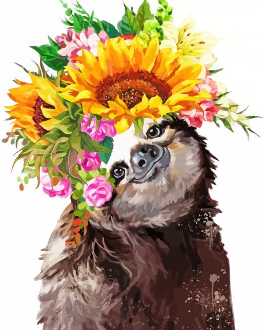 Sunflower And Sloth Paint By Numbers