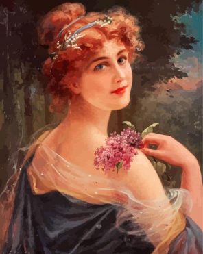 Young Woman With Sprig Of Lilac Emile Vernon Paint By Numbers