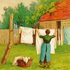 Aesthetic Woman Hanging Laundry Art Paint By Numbers