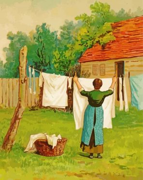 Aesthetic Woman Hanging Laundry Art Paint By Numbers
