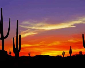 Aesthetic Cactus Sunset Illustration Paint By Numbers