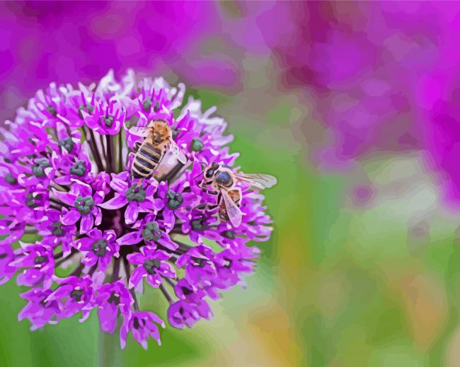 Bee With Purple Allium Flower Paint By Numbers