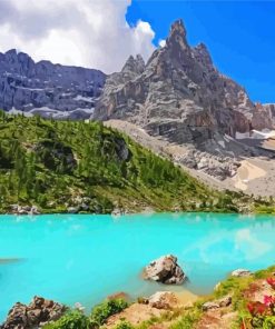 lake Dolomite Italy Landscape Paint By Numbers