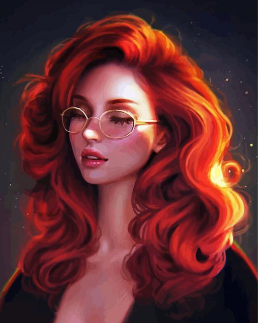 Red Head Girl With Glasses Paint By Numbers