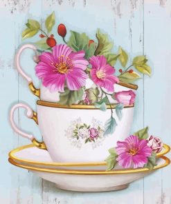 Vintage Teacup Flowers Paint By Numbers
