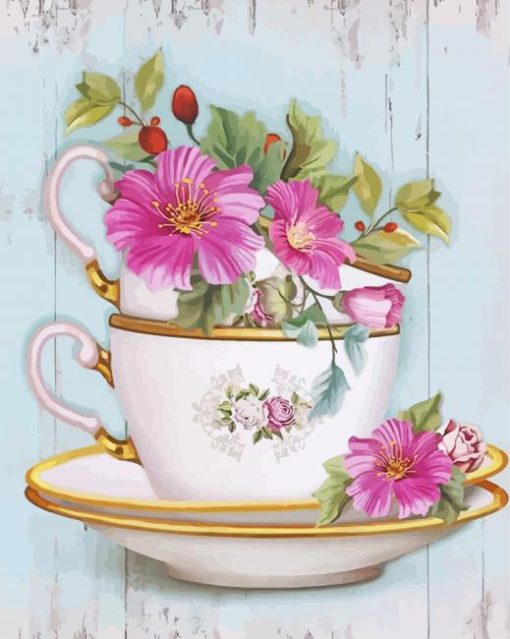 Vintage Teacup Flowers Paint By Numbers
