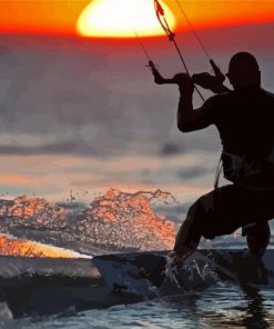 Kitesurfing Silhouette At Sunset Paint By Numbers