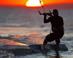 Kitesurfing Silhouette At Sunset Paint By Numbers