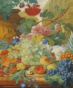 A Still Life Of Flowers And Fruit Upon A Ledge In A Park Setting Huysum Paint By Numbers