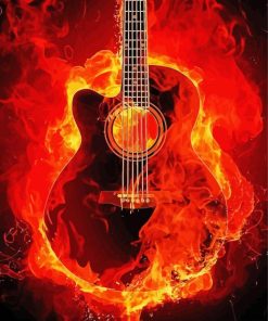 Classic Guitar On Fire Paint By Numbers