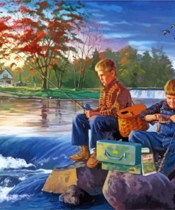 Friends Fishing In River Paint By Numbers