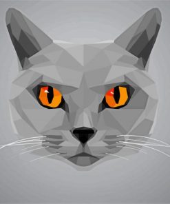 Grey Cat With Orange Eyes Illustration Paint By Numbers