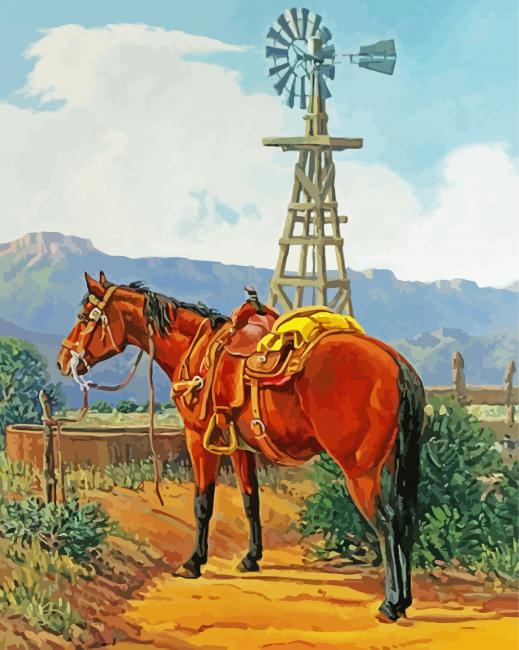 Horse And Western Windmill Paint By Numbers