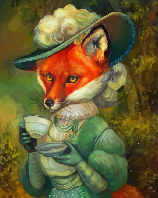Fox Drinking Coffee - Animals Paint By Numbers - Painting By Numbers