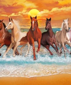 seven Horses On The Beach Paint By Numbers