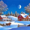 Winter Farm At Night Paint By Numbers
