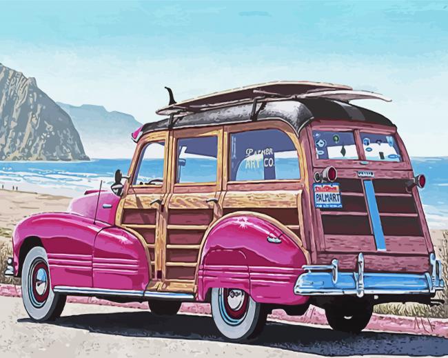 Woodie Wagon On Beach Paint By Numbers