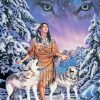 Indian Woman And Wolves In Snow Paint By Numbers