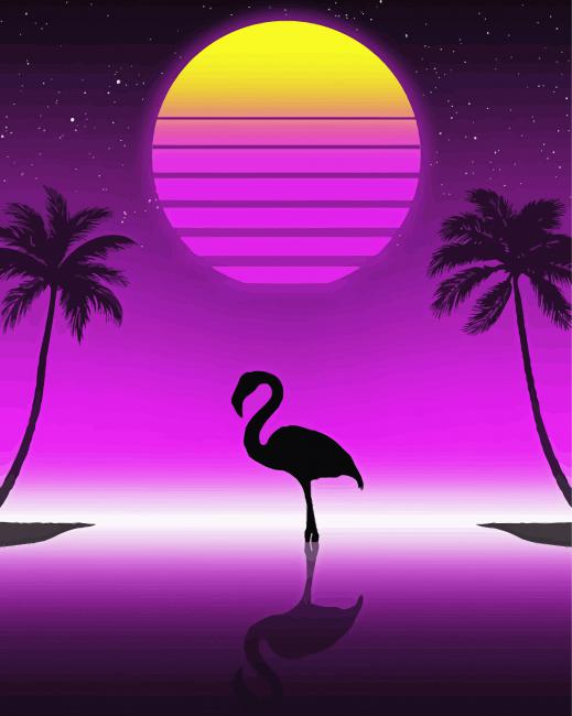 Silhouette Flamingo Retro Paint By Numbers