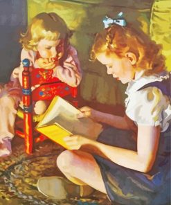 Vintage Children Reading Paint By Numbers